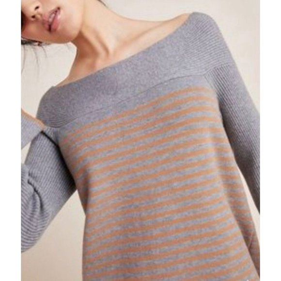Anthropologie Elise Ribbed Striped Off The Shoulder Sweater Size Small - Picture 2 of 13